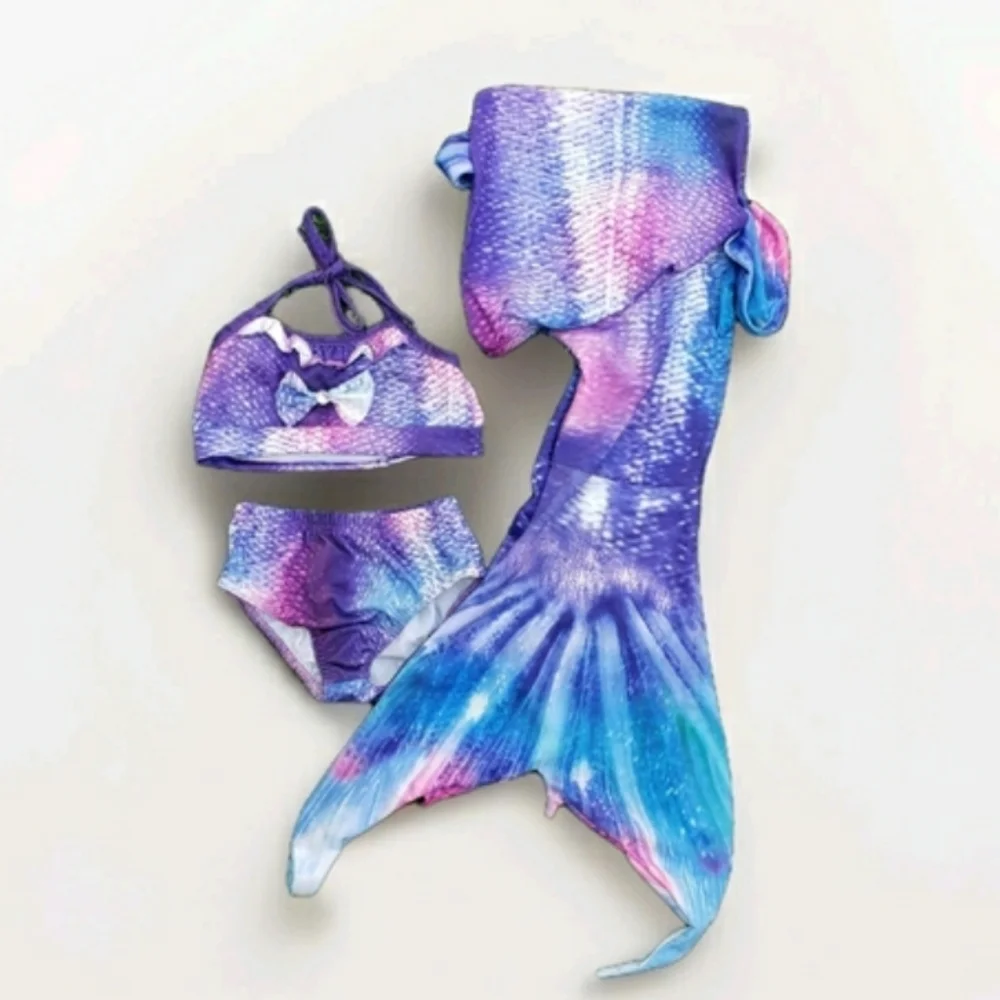 Girls Mermaid 3 Piece Bathing Suit (6-6X) - Picture 1 of 8